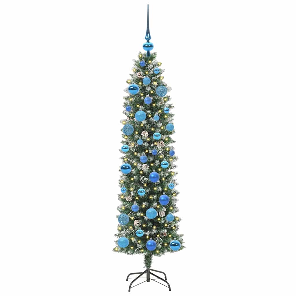 Vidaxl kunstmatige slanke kerstboom met 150 led groen en wit 150 cm