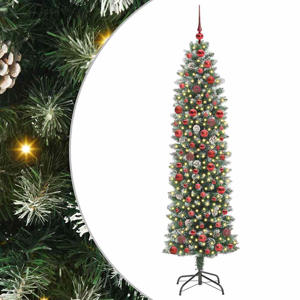 Vidaxl kunstmatige slanke kerstboom met 300 led groen en wit 180 cm