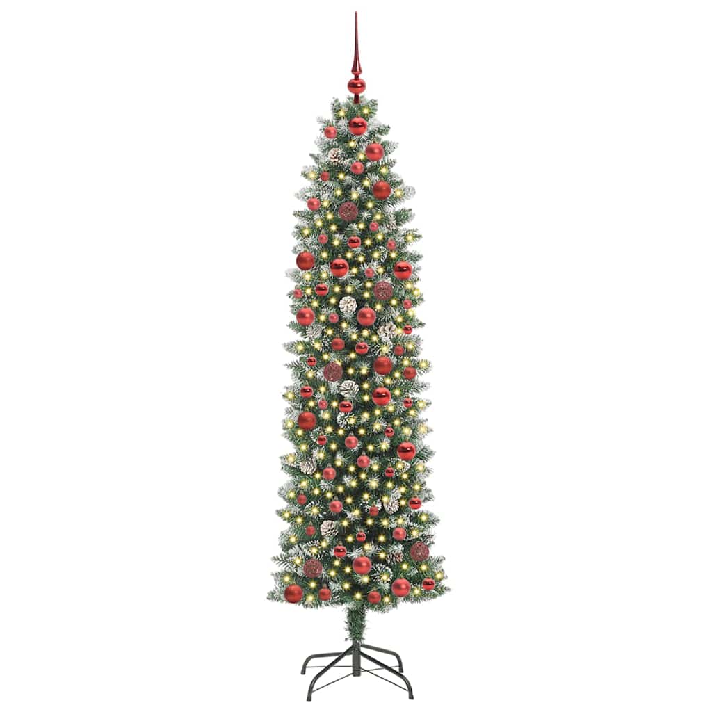 Vidaxl kunstmatige slanke kerstboom met 300 led groen en wit 180 cm