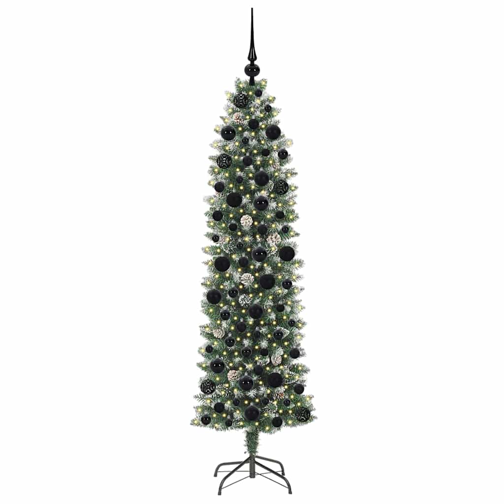 Vidaxl kunstmatige slanke kerstboom met 300 led groen en wit 180 cm