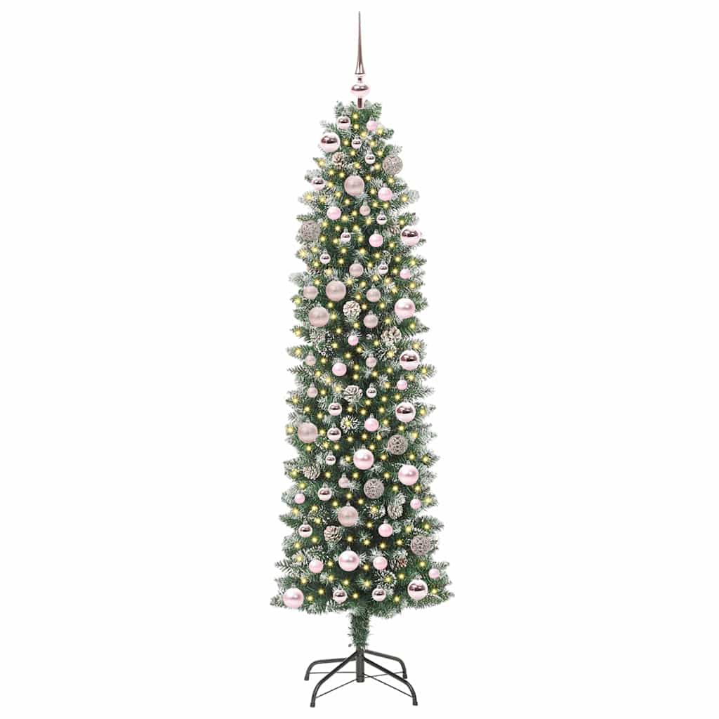 Vidaxl kunstmatige slanke kerstboom met 300 led groen en wit 180 cm
