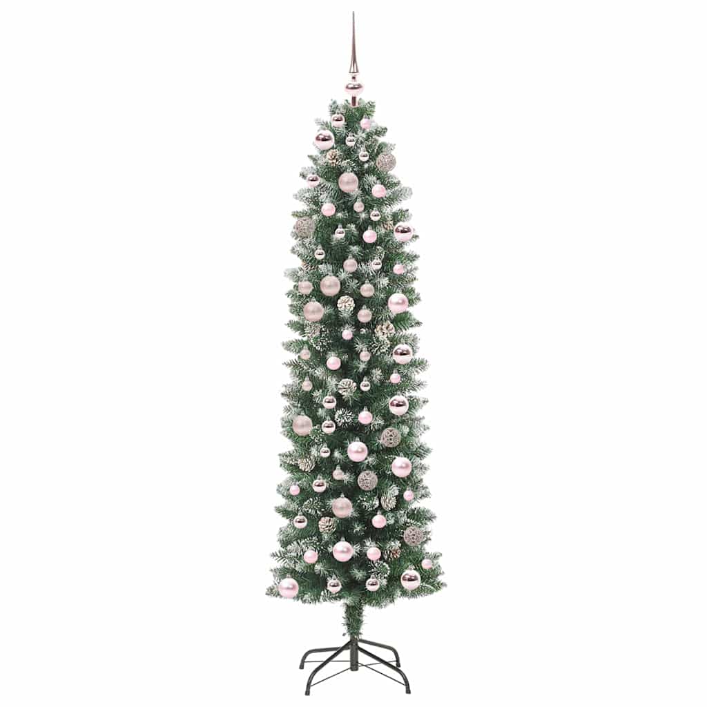 Vidaxl kunstmatige slanke kerstboom met 300 led groen en wit 180 cm
