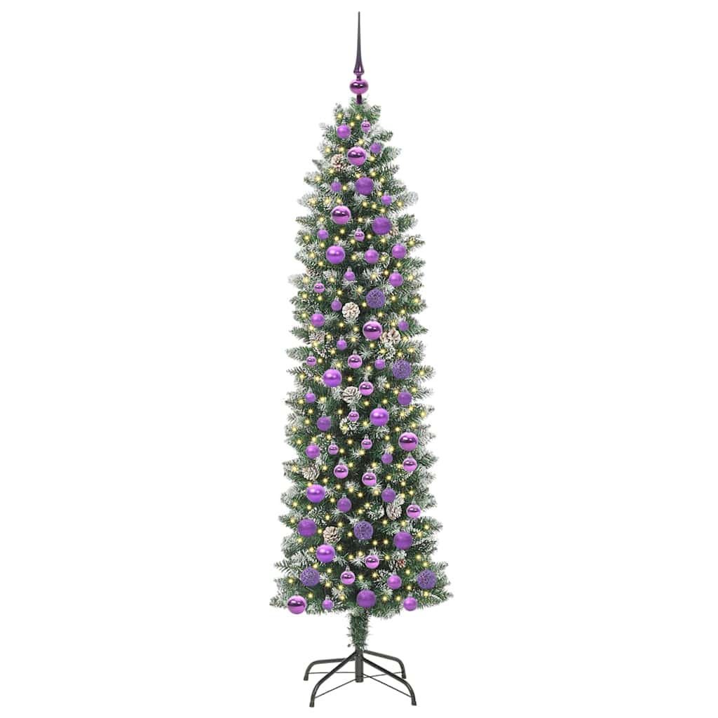 Vidaxl kunstmatige slanke kerstboom met 300 led groen en wit 180 cm