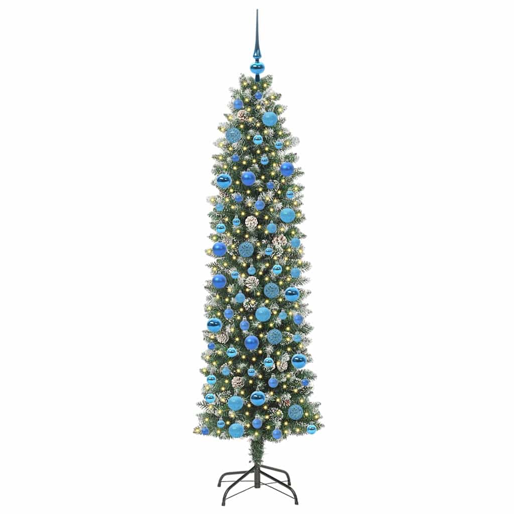 Vidaxl kunstmatige slanke kerstboom met 300 led groen en wit 180 cm