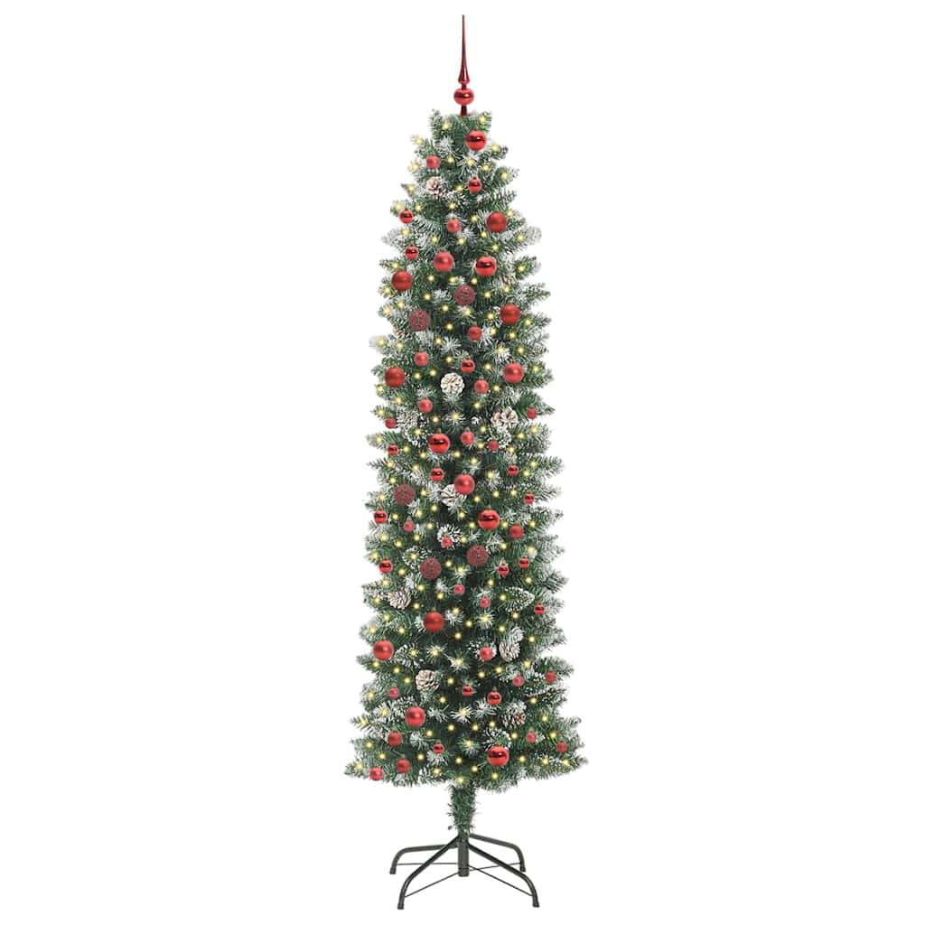 Vidaxl kunstmatige slanke kerstboom met 300 led groen en wit 210 cm