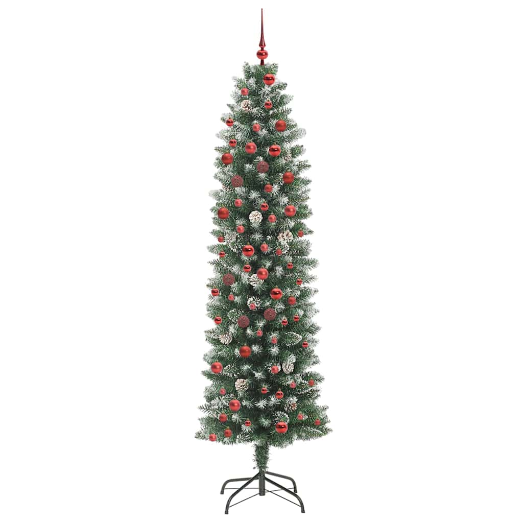 Vidaxl kunstmatige slanke kerstboom met 300 led groen en wit 210 cm