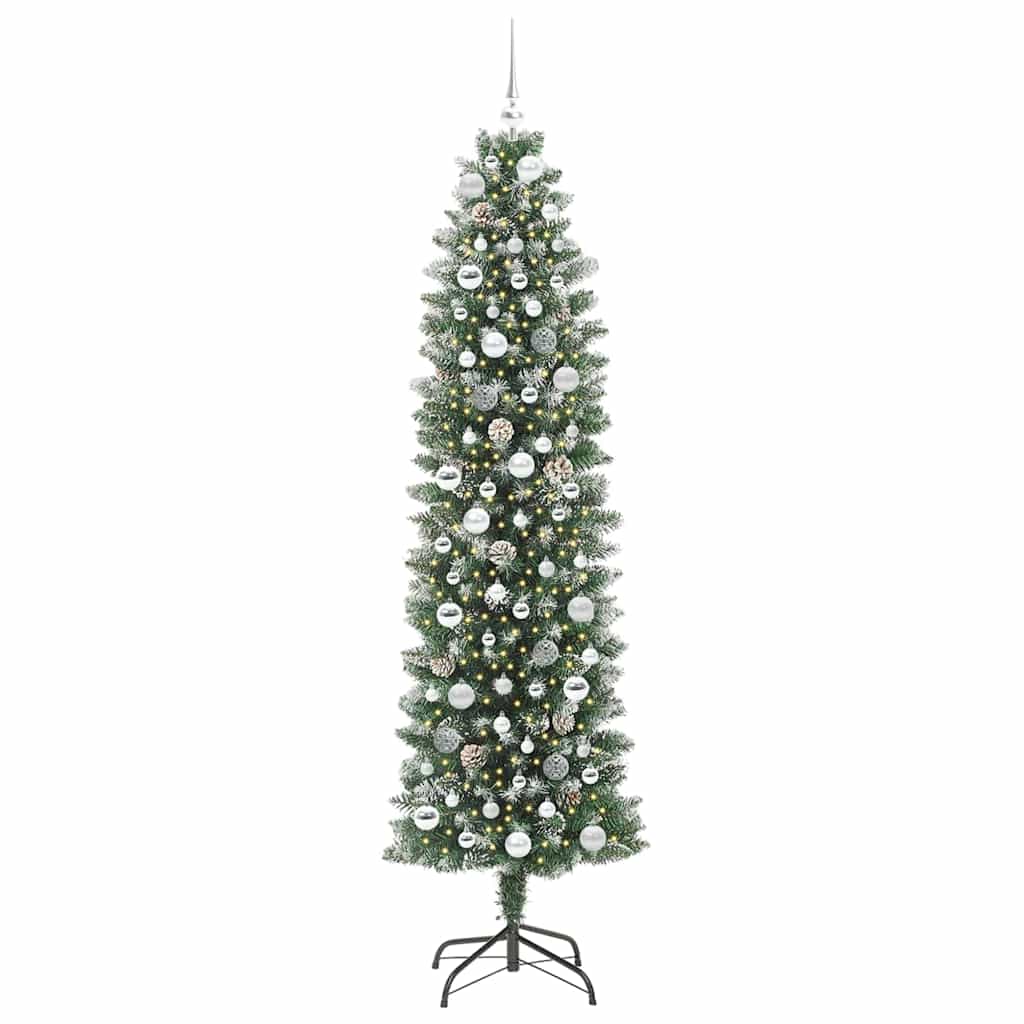 Vidaxl kunstmatige slanke kerstboom met 300 led groen en wit 210 cm