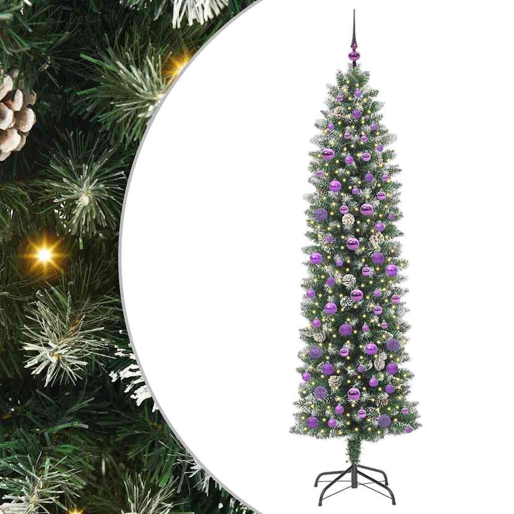 Vidaxl kunstmatige slanke kerstboom met 300 led groen en wit 210 cm