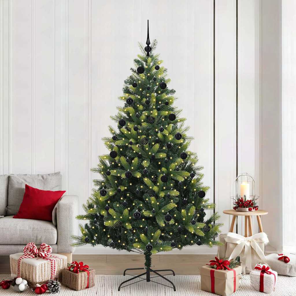 Vidaxl kunstkerstboom met scharnier 300 leds groen 210 cm pvc en pe