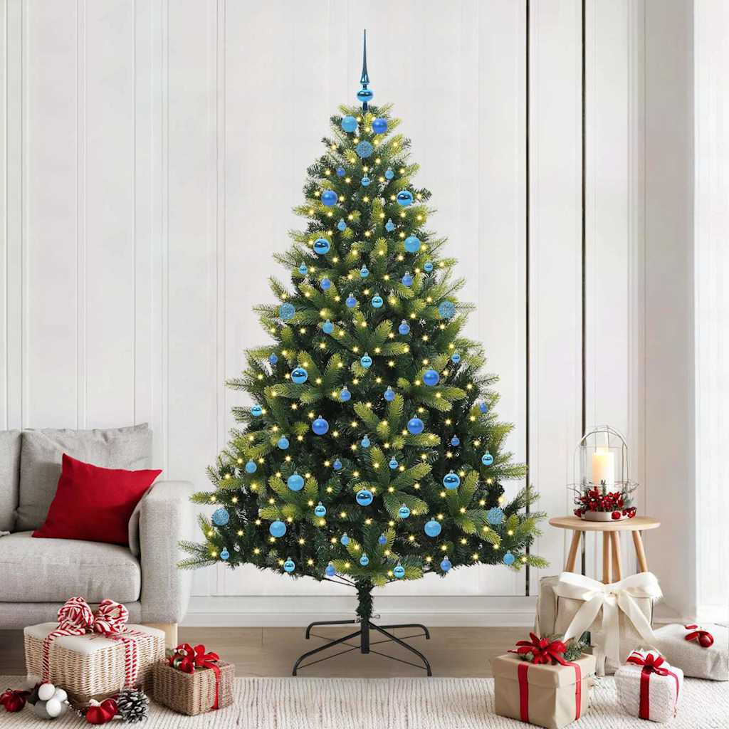 Vidaxl kunstkerstboom met scharnier 300 leds groen 210 cm pvc en pe
