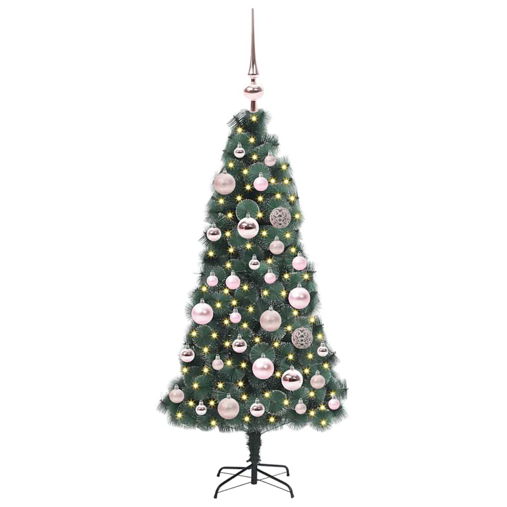 Vidaxl kunstmatige voorverlichte kerstboom met bollen set groen 120 cm