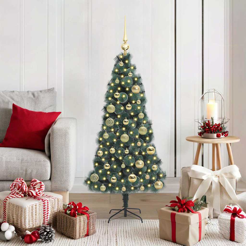 Vidaxl kunstkerstboom met verlichting en ballenset groen 120 cm pet