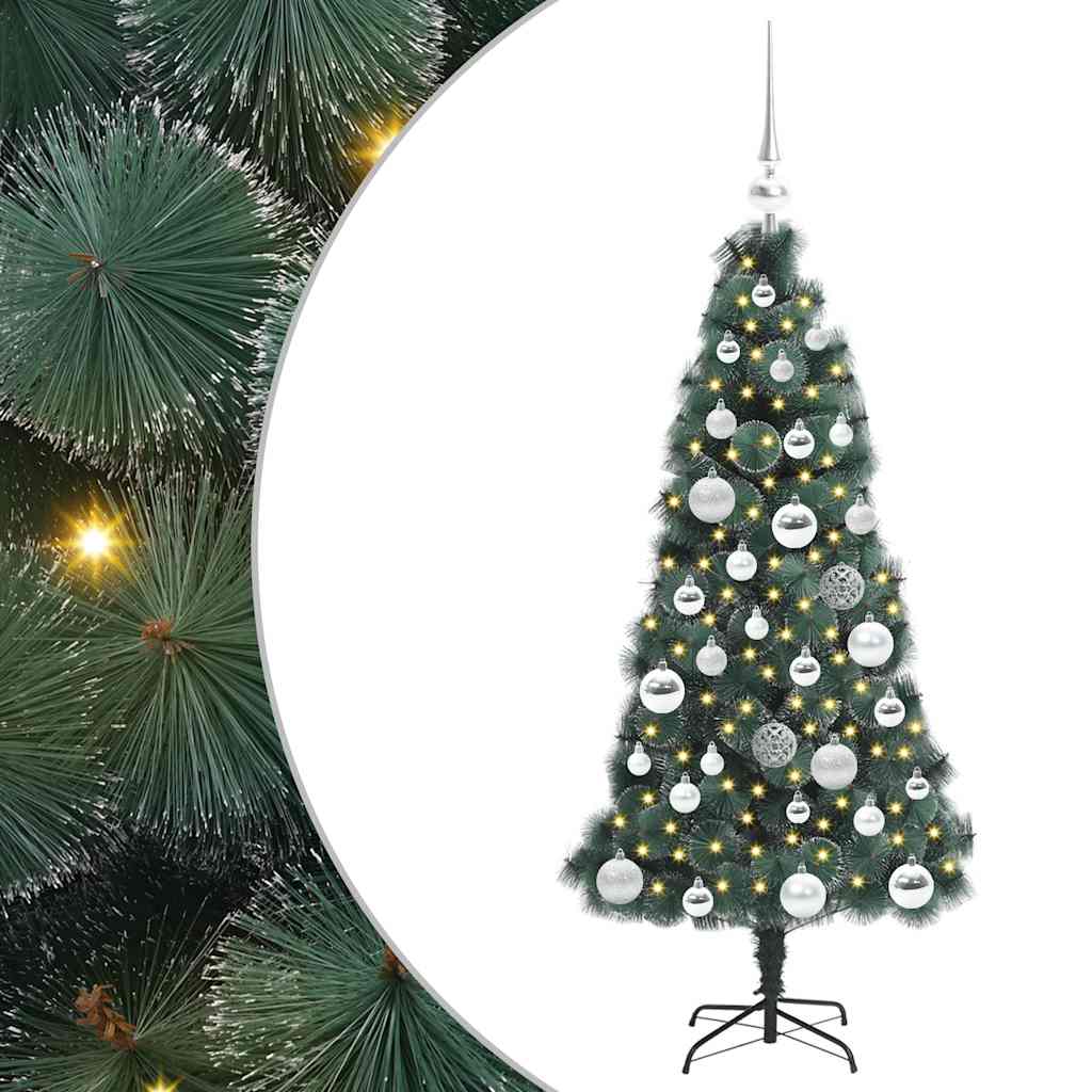 Vidaxl kunstkerstboom met verlichting en ballenset groen 120 cm pet