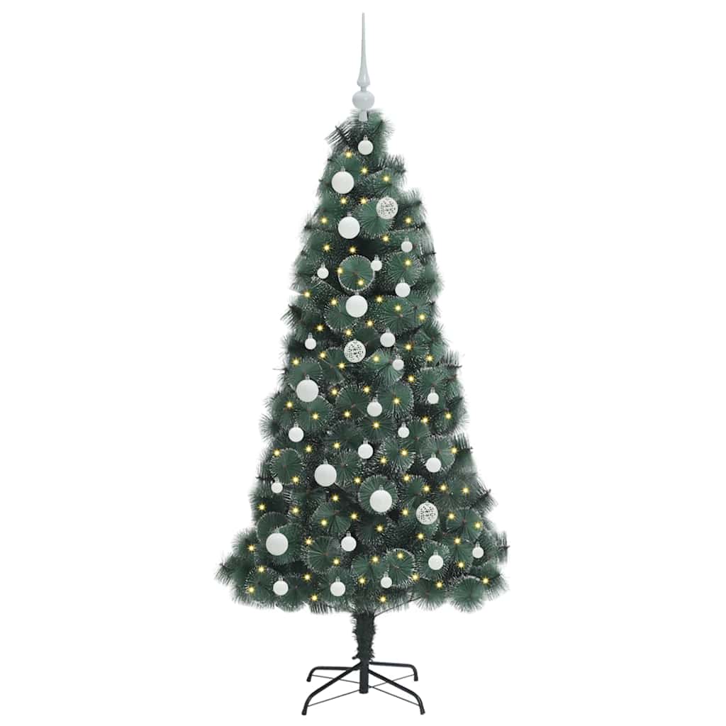 Vidaxl kunstkerstboom met lichtjes en ballenset groen 150 cm pet