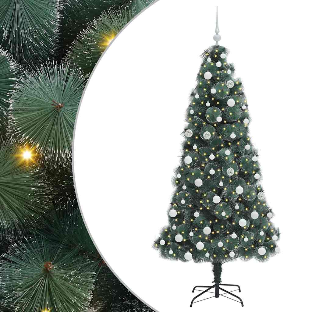 Vidaxl kunstkerstboom met verlichting en ballenset groen 180 cm pet