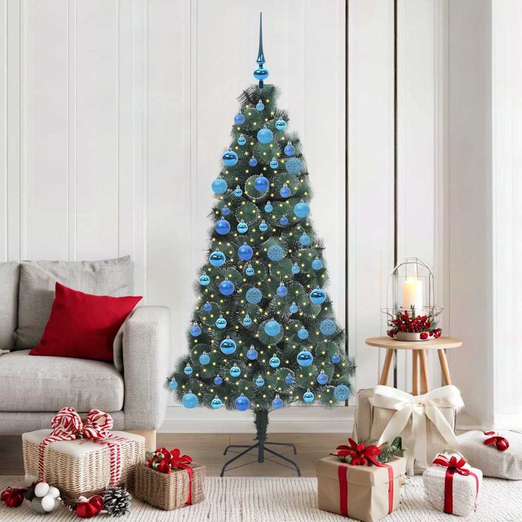 Vidaxl kunstmatige voorverlichte kerstboom met ballen set groen 180 cm