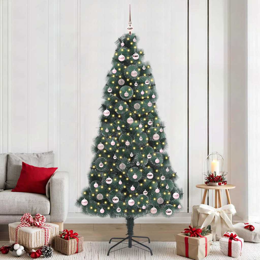 Vidaxl kunst kerstboom met verlichting en ballenset groen 240 cm pet