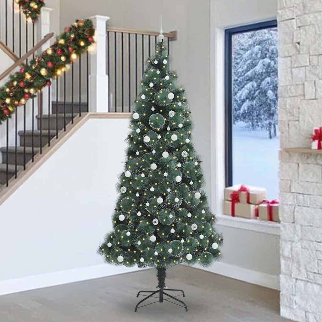 Vidaxl kunstkerstboom met voorverlichting en ballenset groen 240 cm