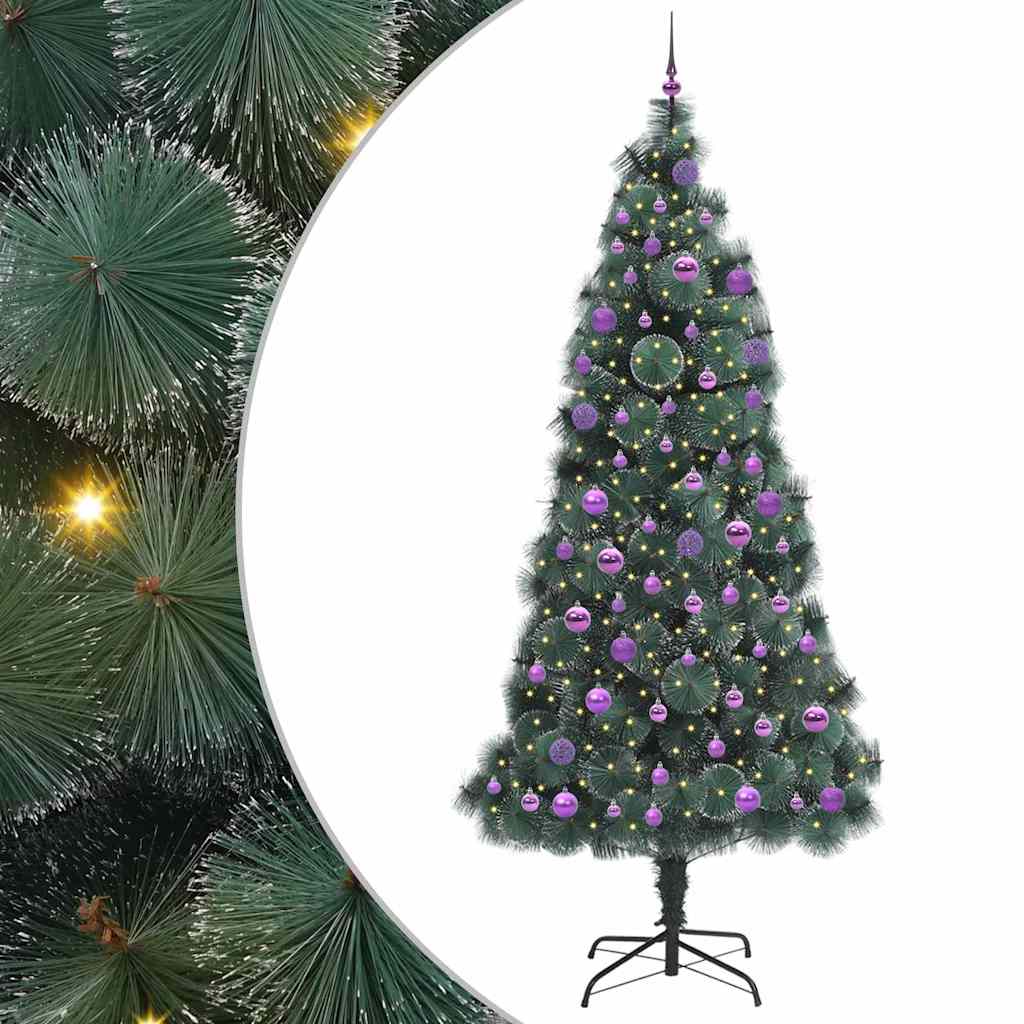 Vidaxl kunstkerstboom met ballen set, verlicht groen 240 cm pet