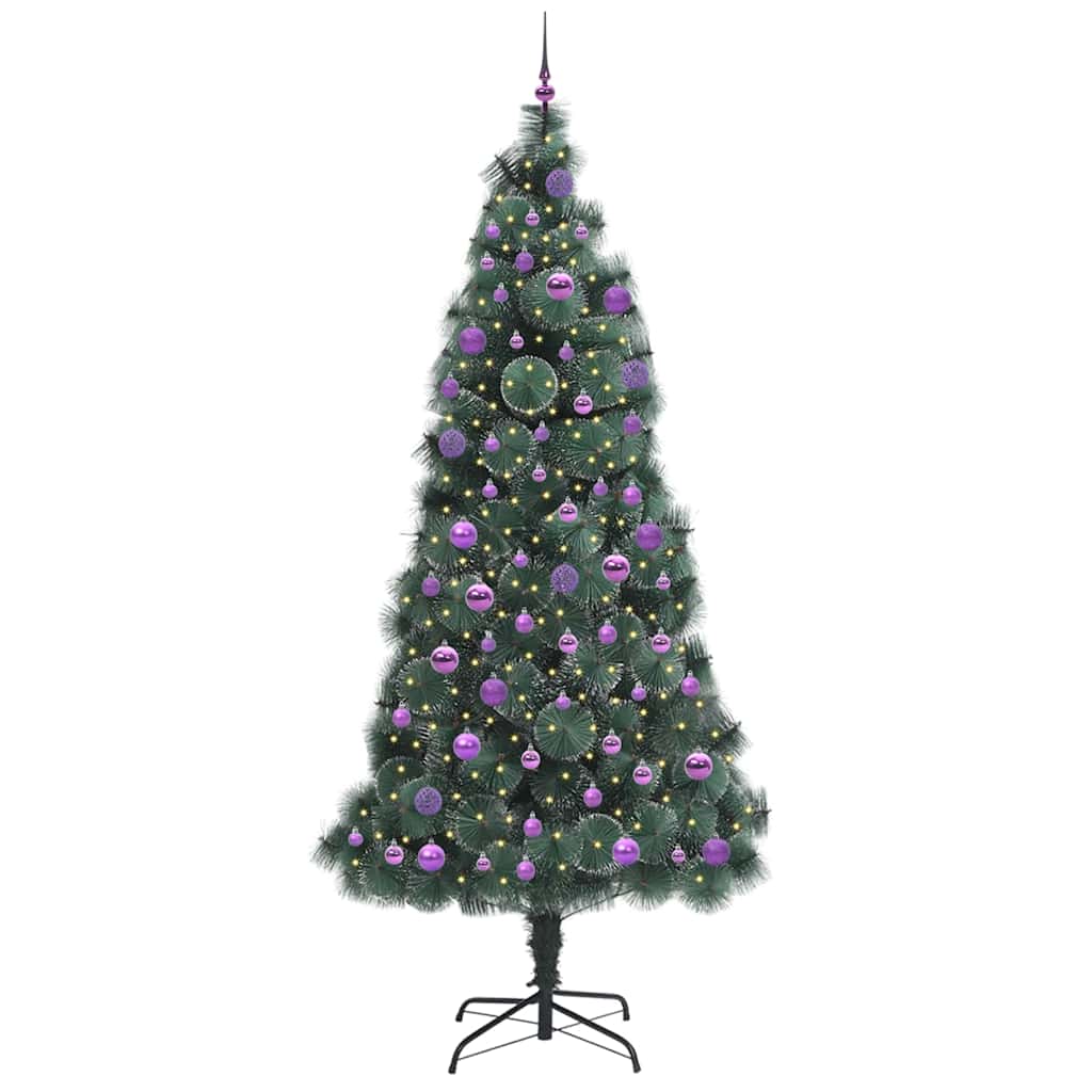 Vidaxl kunstkerstboom met ballen set, verlicht groen 240 cm pet