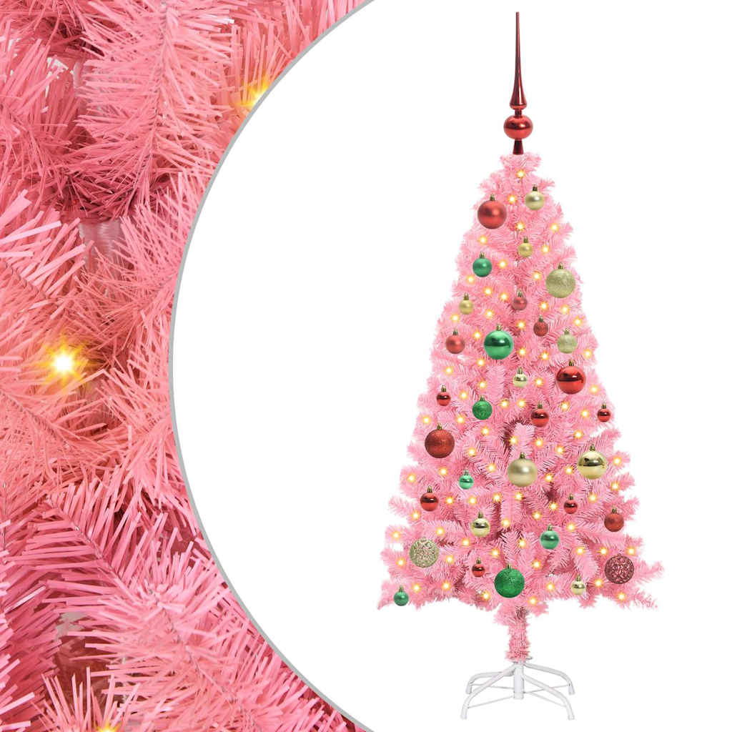 Vidaxl kerstboom met 150 led met standaard roze 120 cm pvc