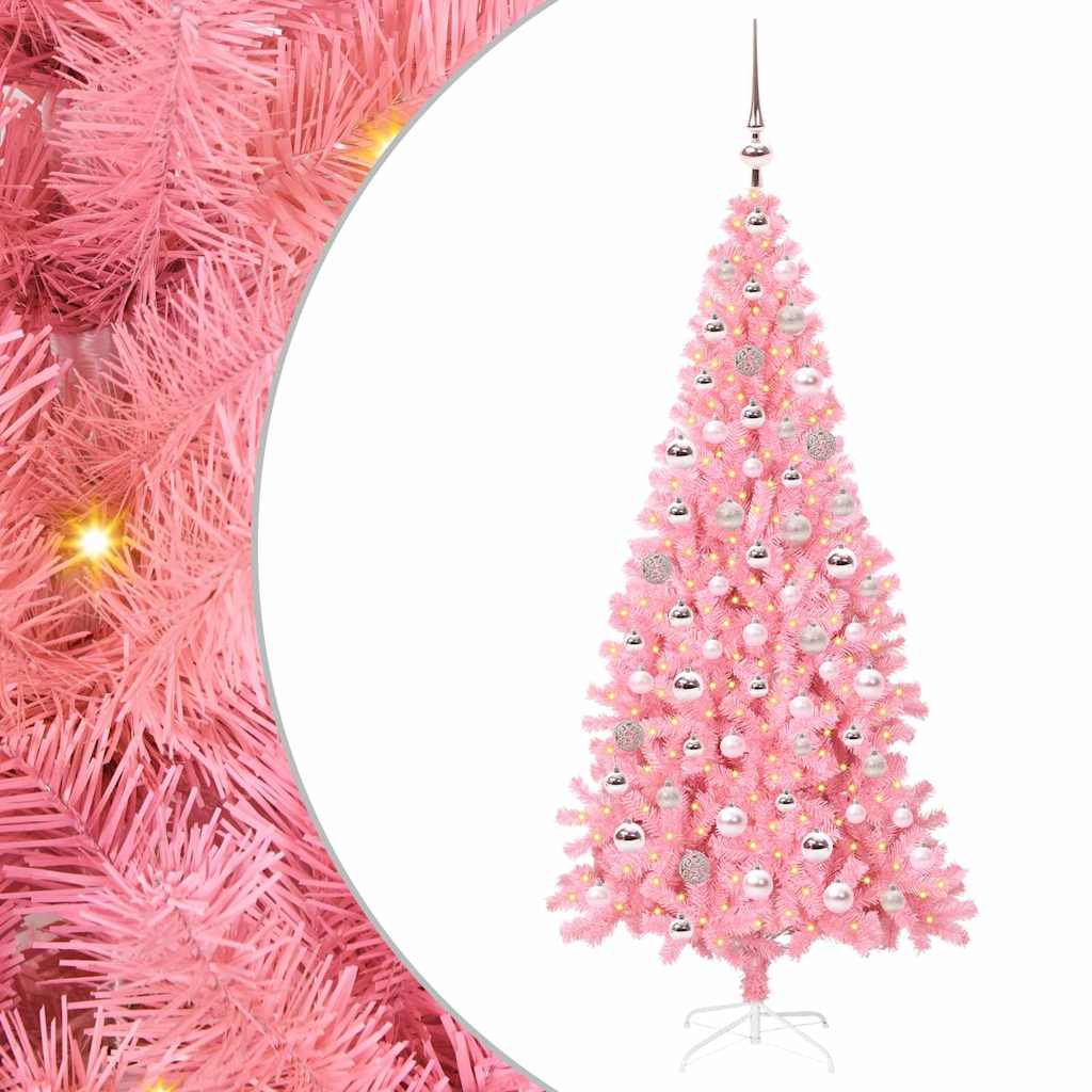 Vidaxl kerstboom met 300 led met standaard roze 180 cm pvc