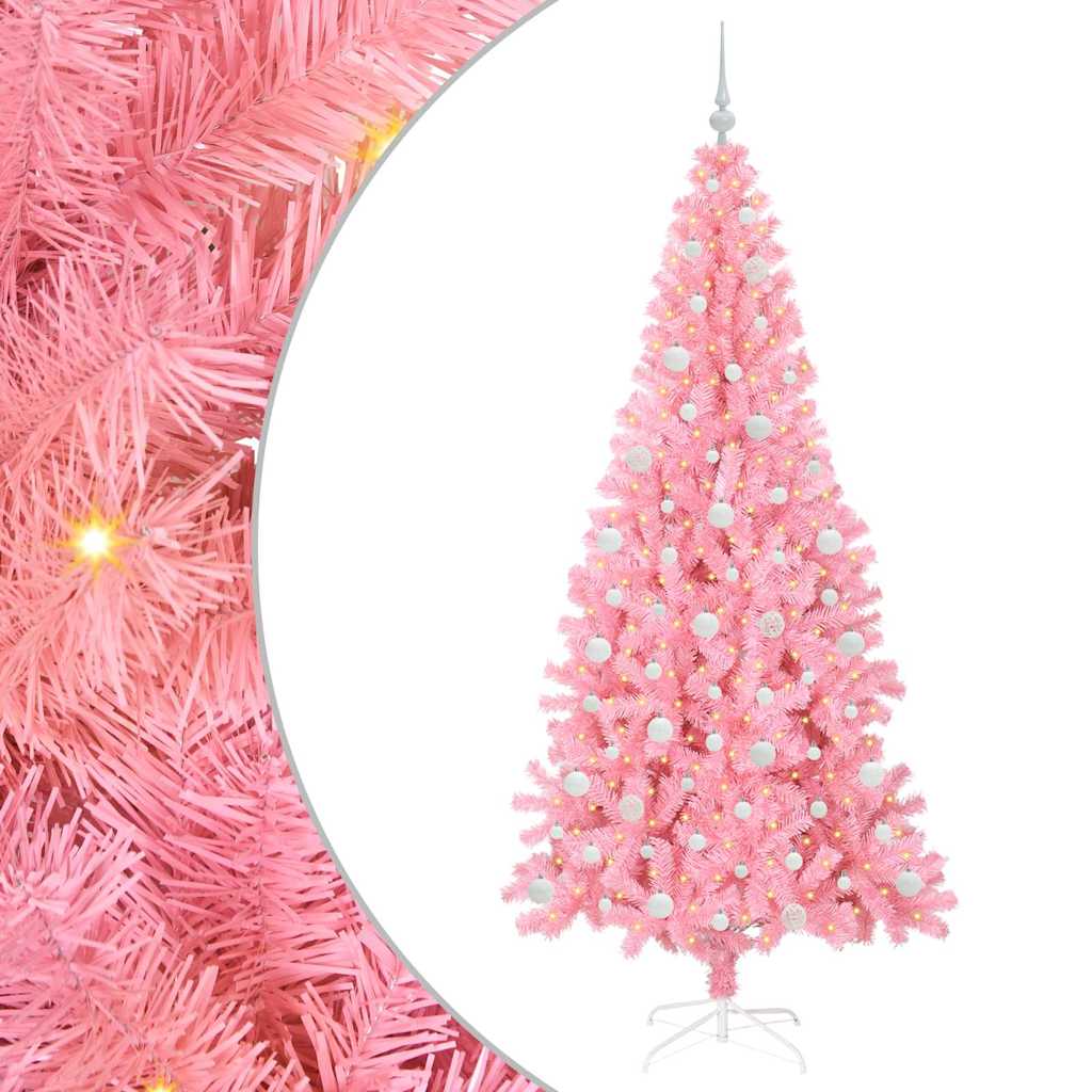 Vidaxl kerstboom met 300 led met standaard roze 210 cm pvc