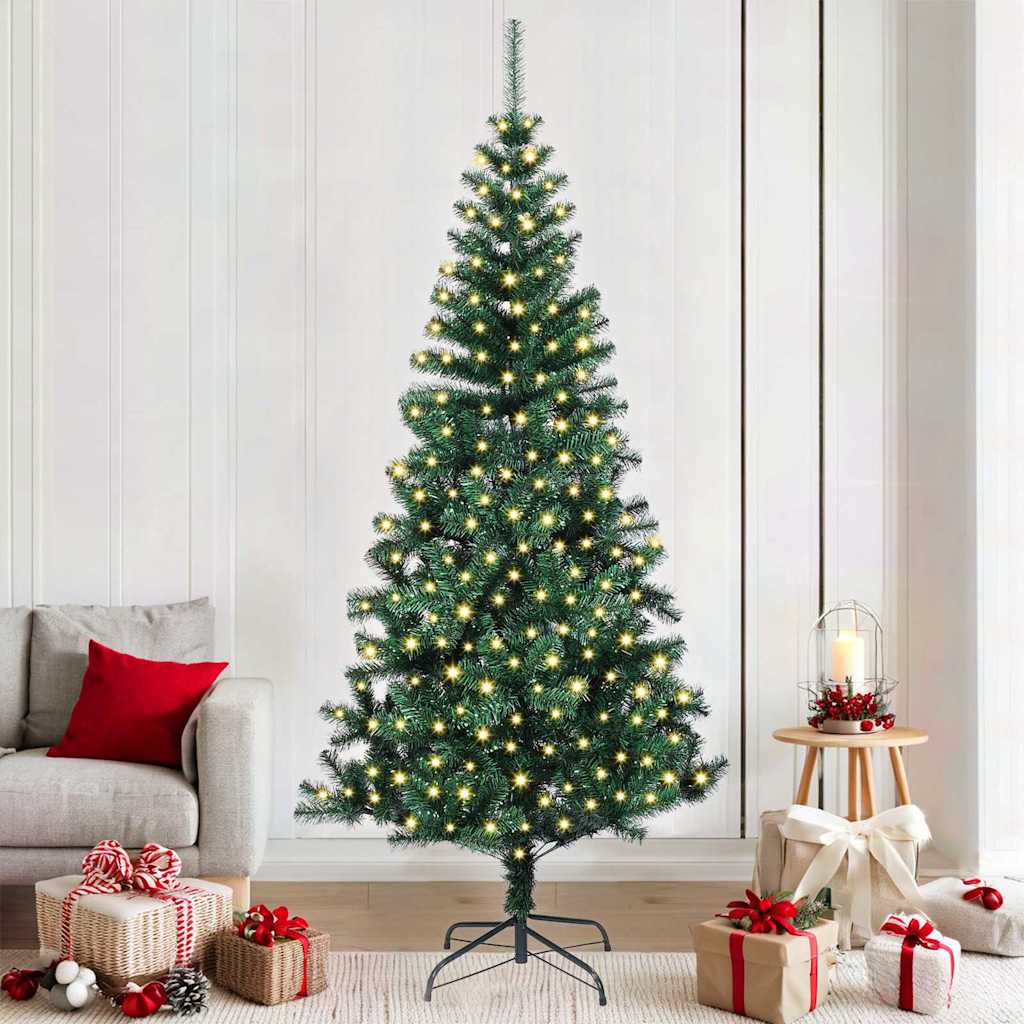 Vidaxl kunstmatig voorverlicht kerstboom groen 210 cm pvc en metaal