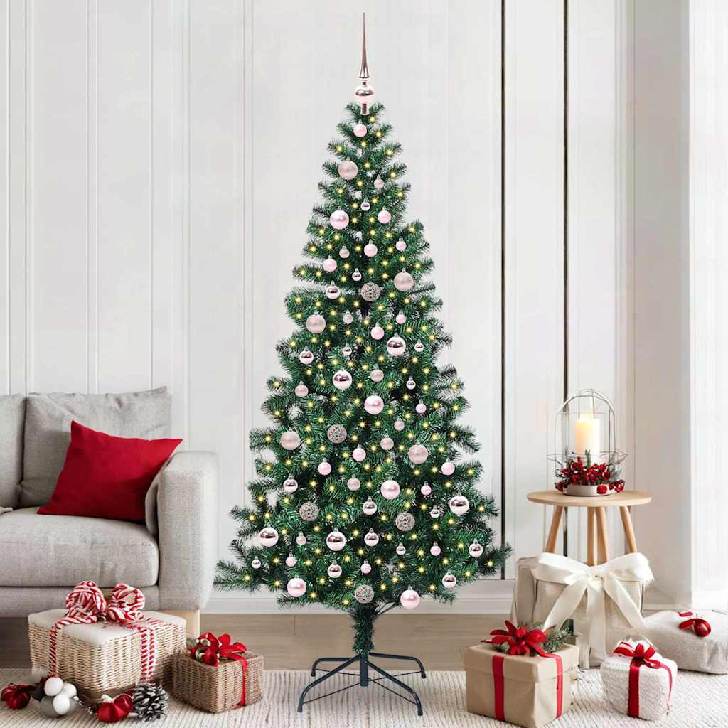 Vidaxl kunstmatig voorverlicht kerstboom groen 210 cm pvc en metaal