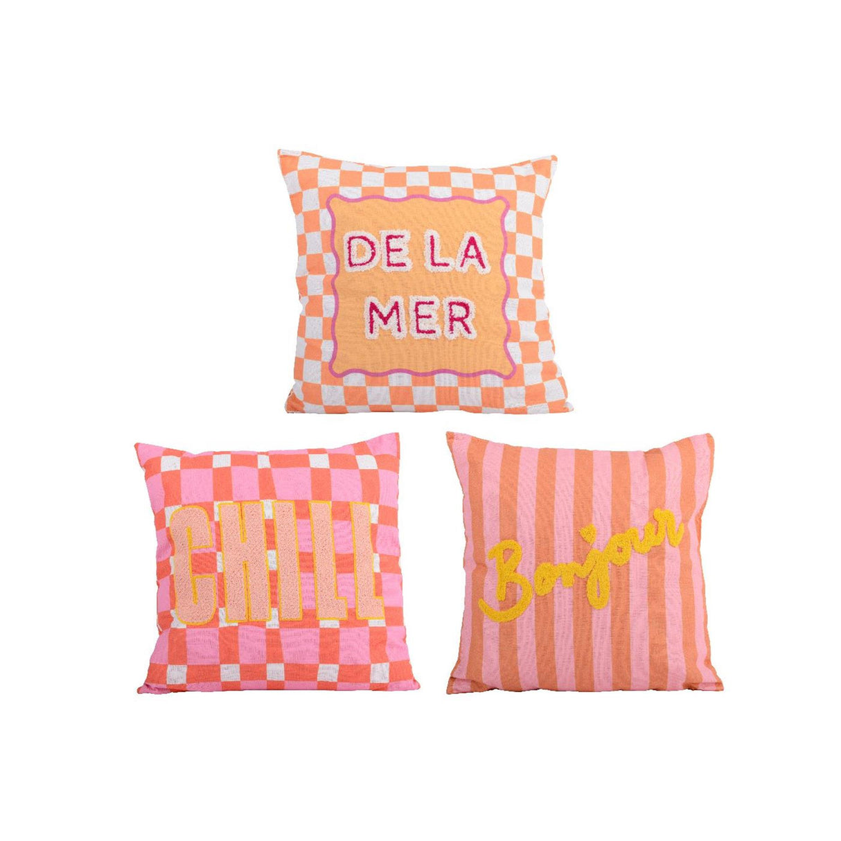 Pyntepude med tekst polyester bomuld 3x45x45cm 3 assorteret