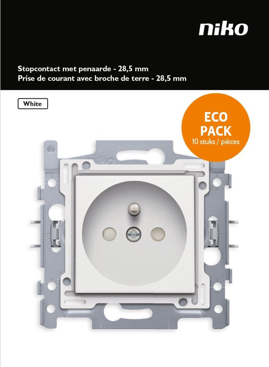 Niko original hvid indbygget fatning - pin jord - enkelt - 10 stk