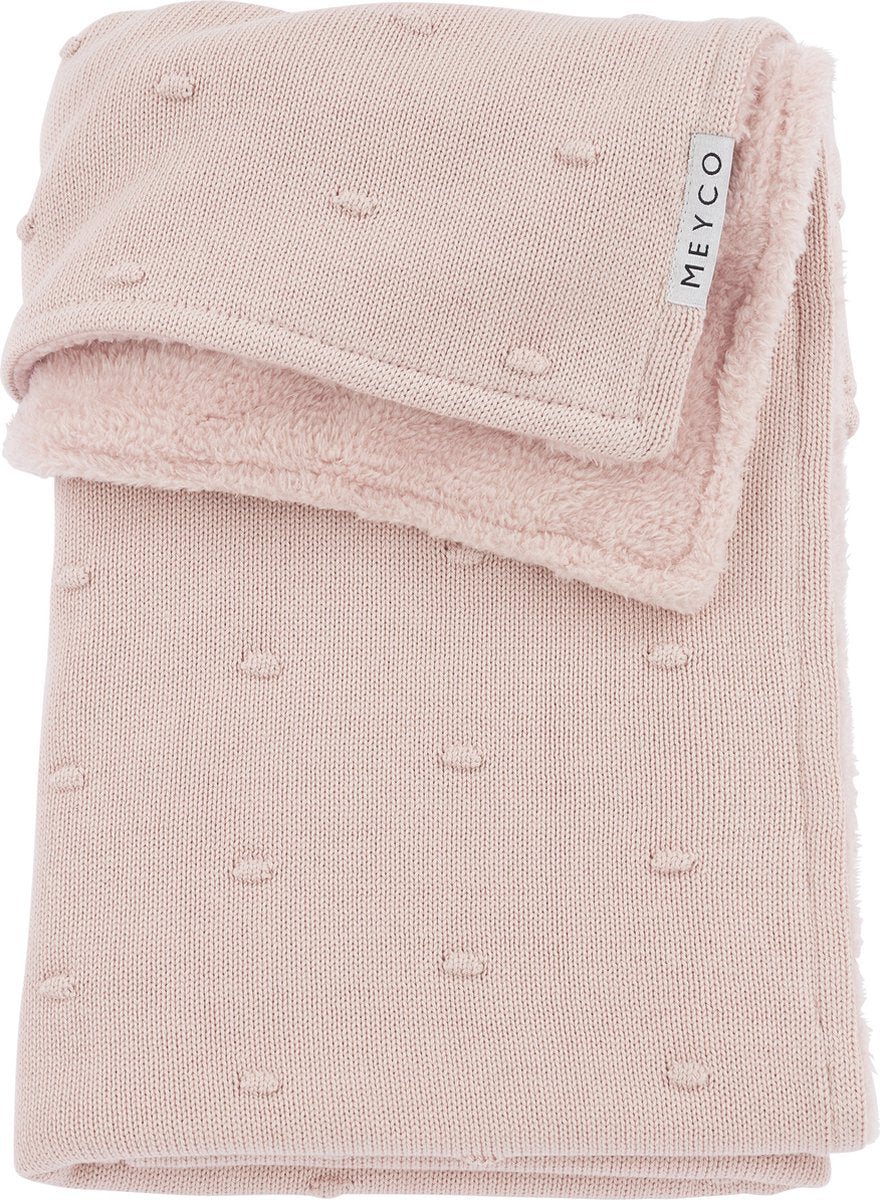 Meyco baby mini knuder teddy krybbetæppe - blød pink - 75x100cm - 2,0 tom