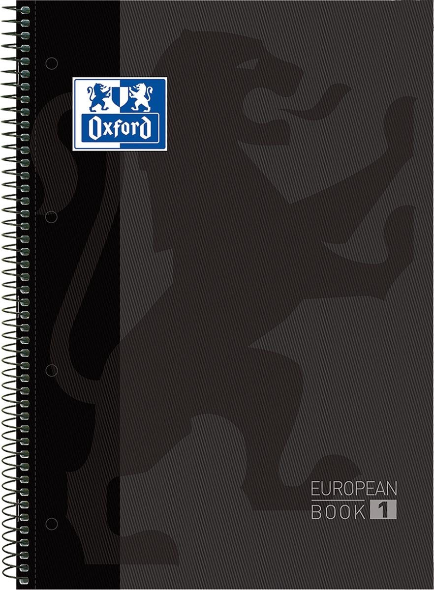 Oxford skole europæisk bog - notesbog - farvet kant - a4+ - linje - 80 ark - 4 huller - hardcover - sort