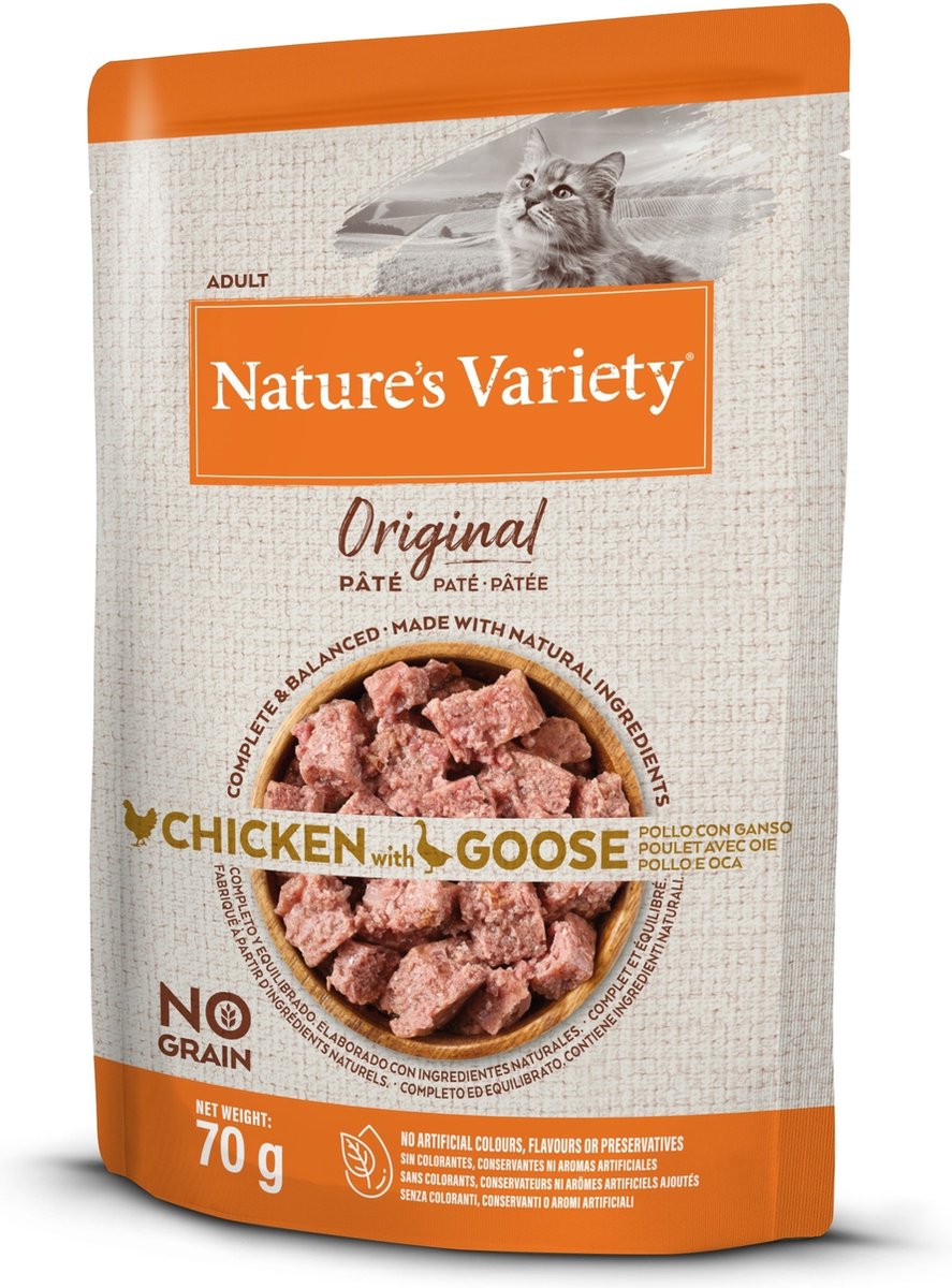 Natures variation naturens sort - original pouch kyllinggås kattefoder 12 x 70 gram.