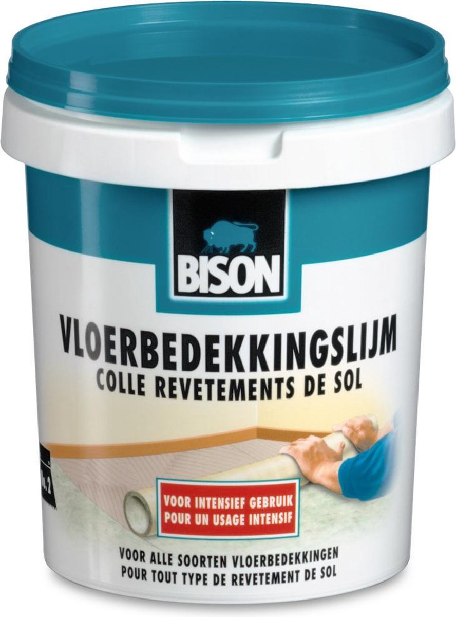 Bison gulvbelægningslimpotte 1 kg, færdigklæbende lim, permanent limning, velegnet til gulvbelægning, tæppefliser, gulvvarme