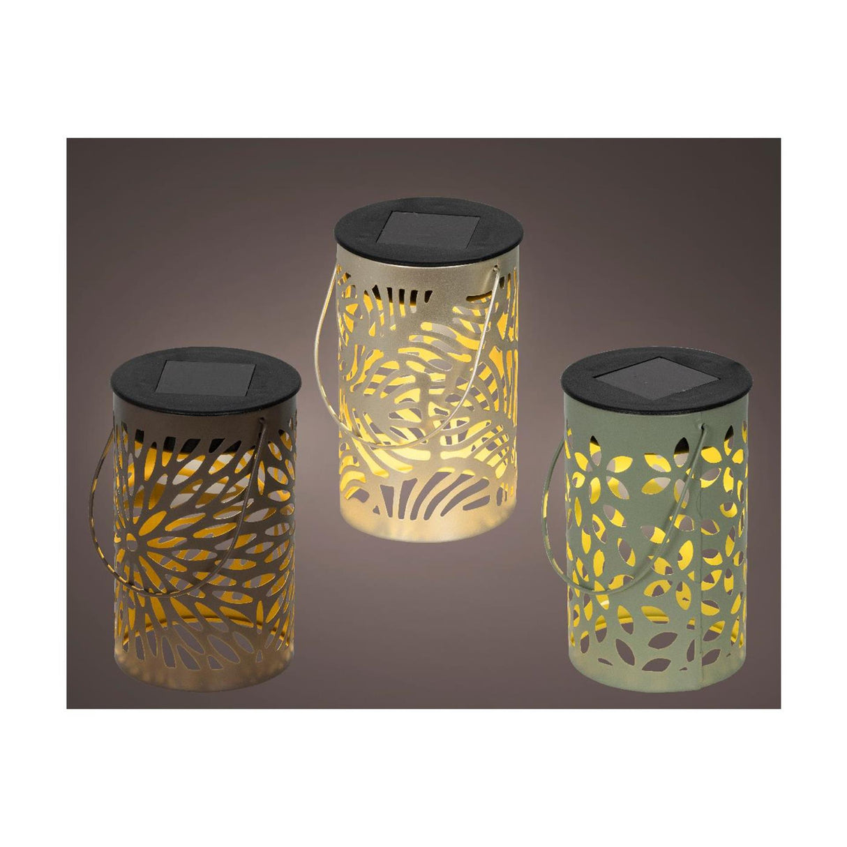 Lumineo solar lanterne metal ø8xh13cm 3 assorteret