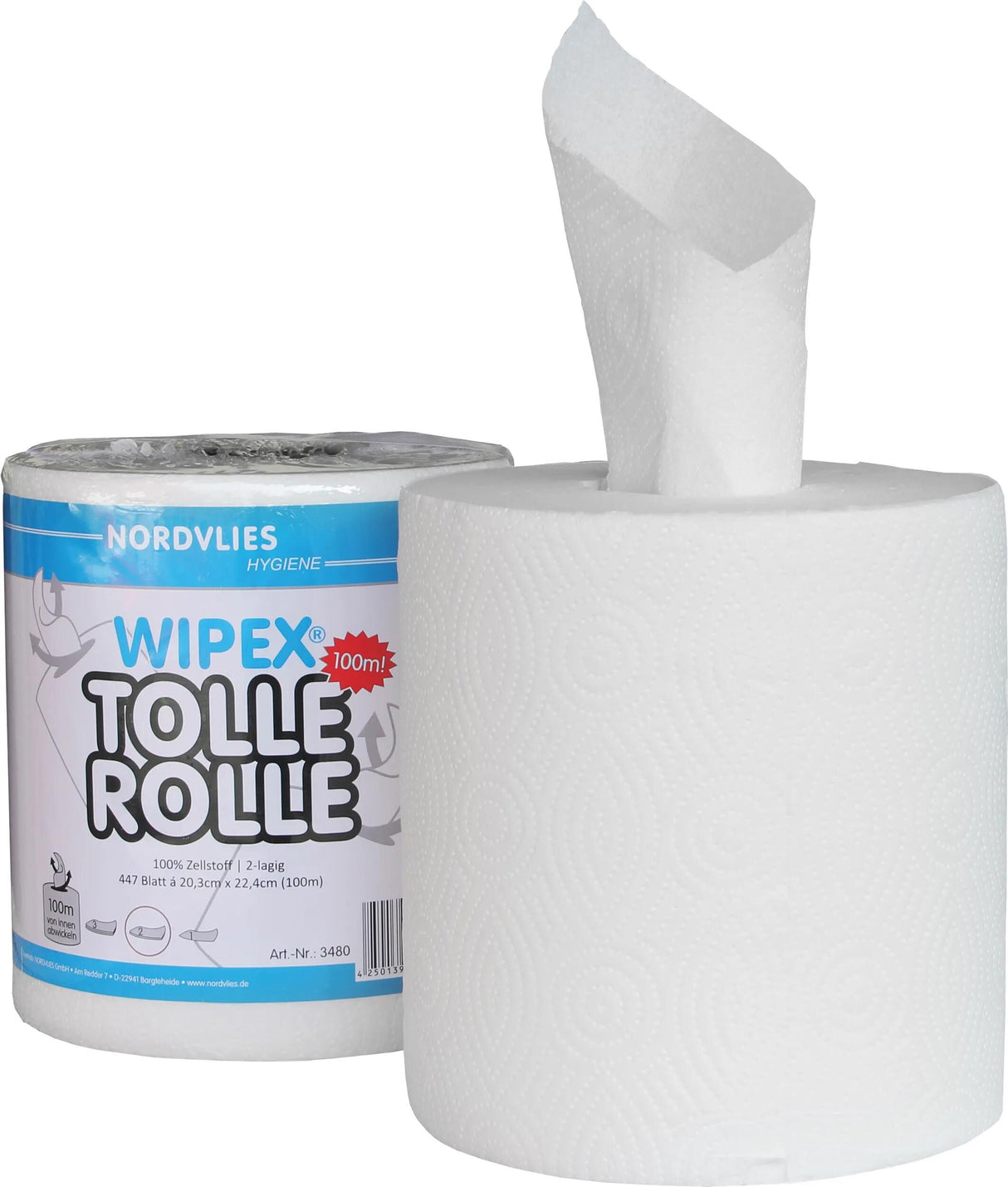 Nordvlies putz papir wipex tolle rulle håndklæde hvid 100m wipex stor rulle