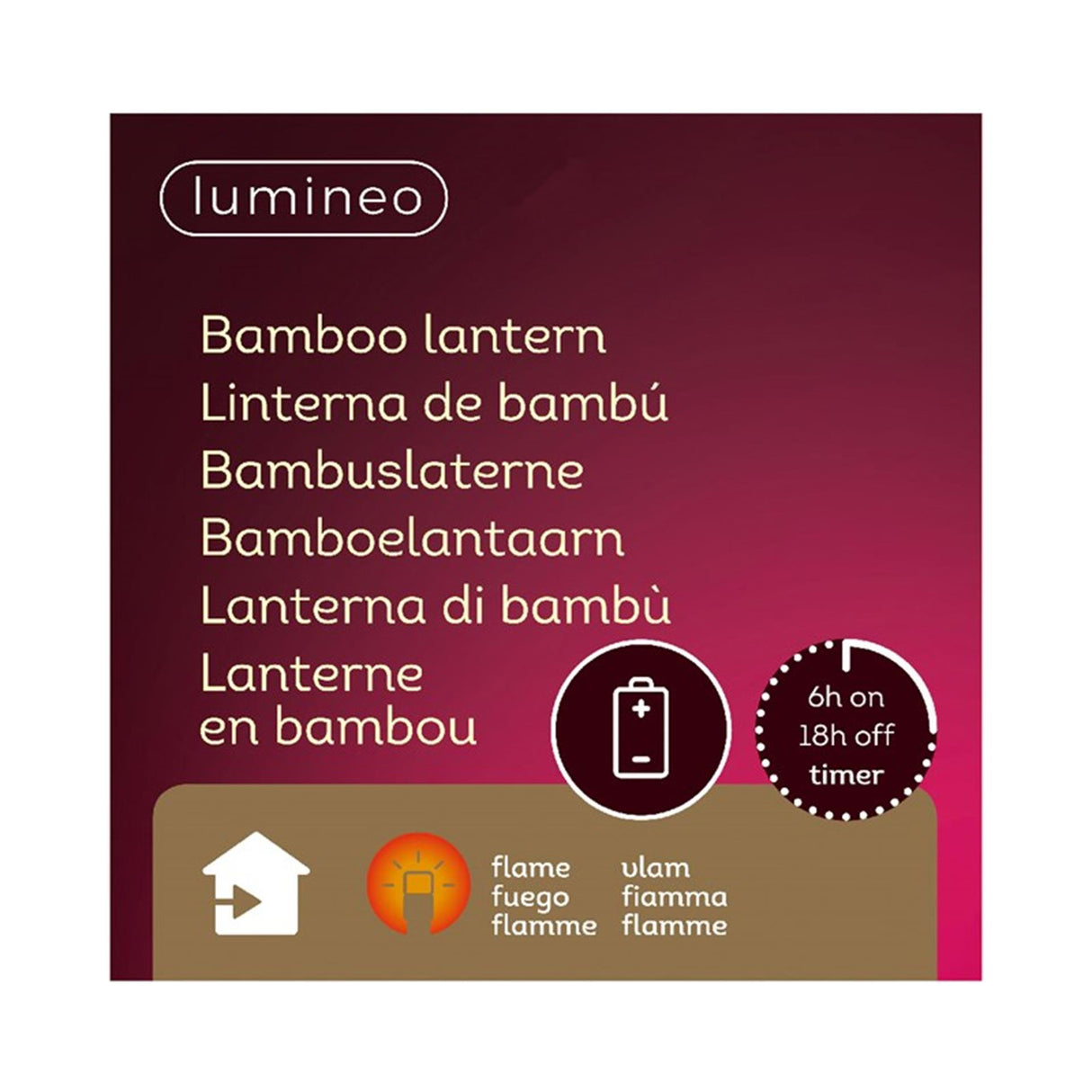 Decoris lumineo LED lanterne bambus 25x25x27,5cm (ekskl. 3x AAA batterier)
