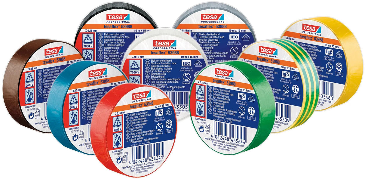 Tesa 53988-00135-00 isoleringstape professionel brun, grøn, gul, hvid, grå, blå, rød, sort, sort (l x b) 10