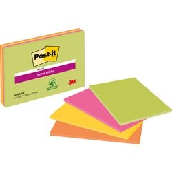 Post-it mødesedler super sticky, 149 x 200 mm, 4 blokke á 45 ark i 4 farver