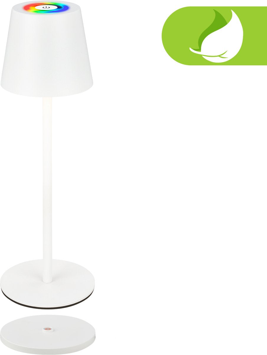 Briloner cilano - genopladelig rgbw bordlampe - ledningsfri lampe - dæmpbar - til udendørs og indendørs - med ladestation - 36 x ø10,5 cm - hvid