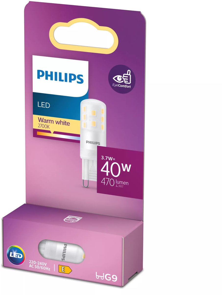 Philips led energiezuinige capsule transparant - 40 w - g9 - warmwit licht - bespaar op energiekosten