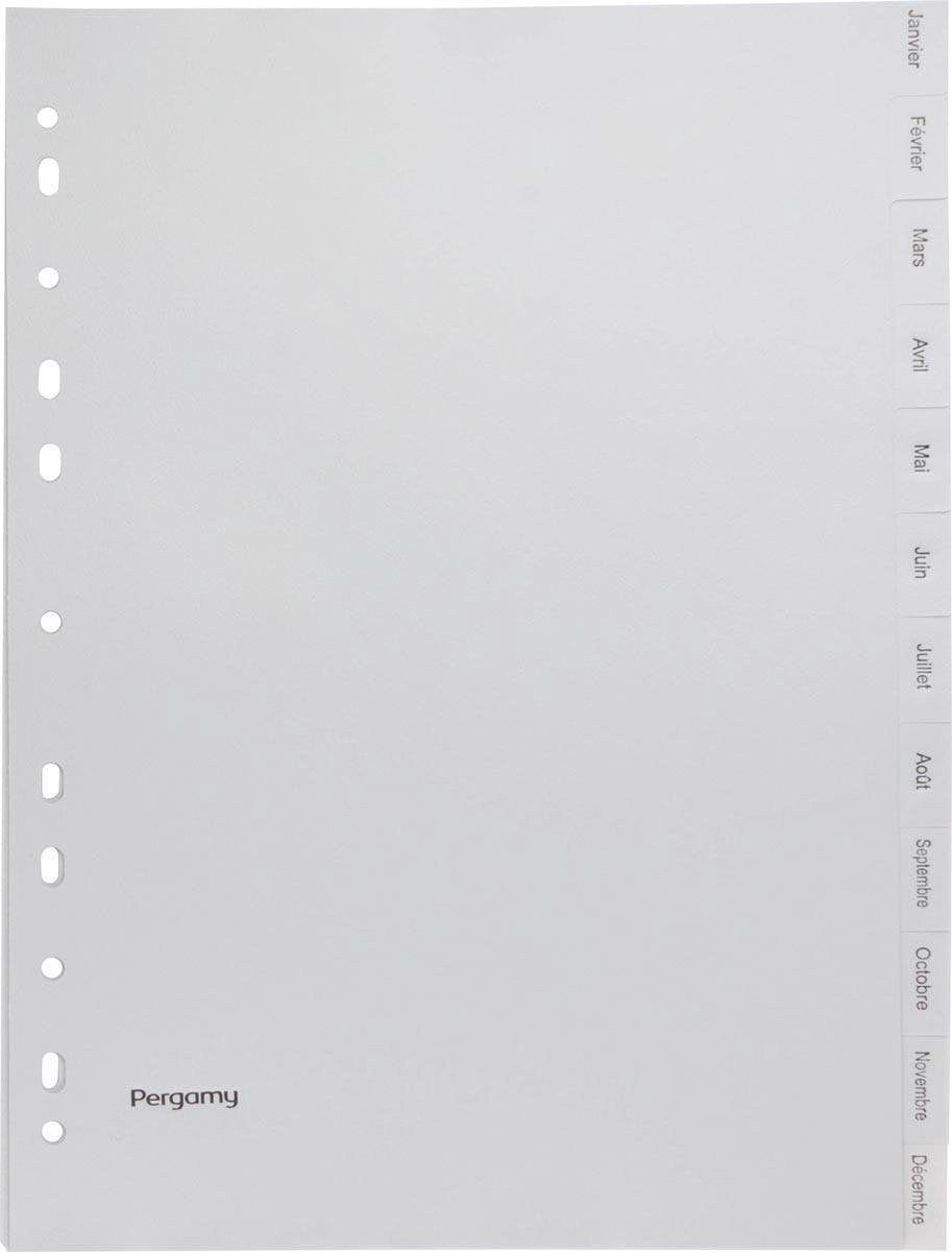 Pergamy tabs, ft a4, 23 huller, grå pp, januar-december