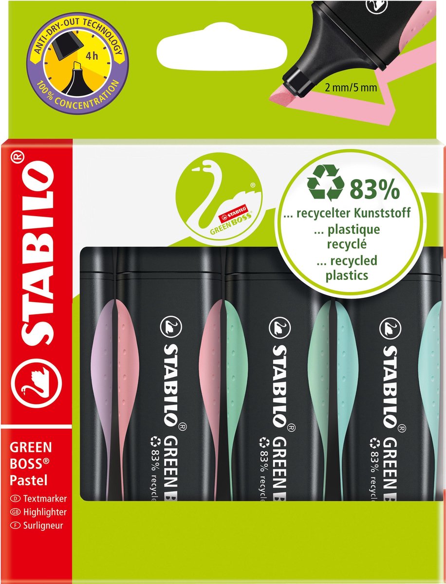 Stabilo Green Boss Pastel - Marking Marker - Set med 4 stykker