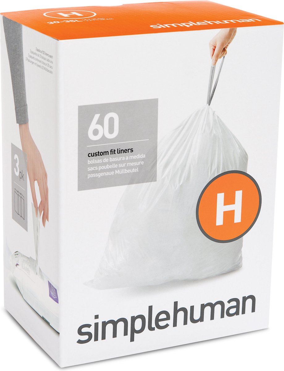 Simplehuman kode h affaldsposer - 30 liter - 60 stk - med snøre - hvid