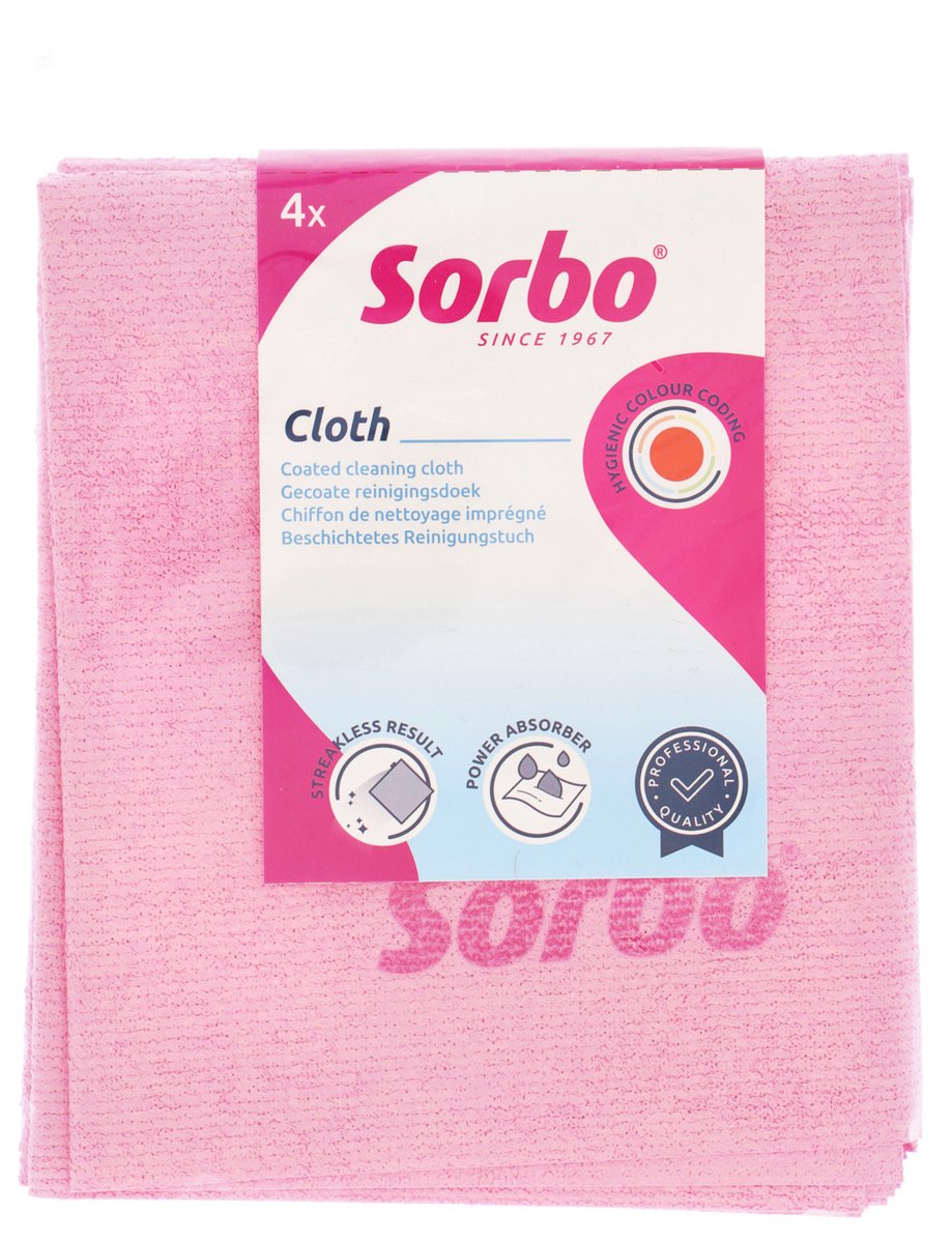Sorbo prof mikrofiberklud - renseklud til stribefri rengøring - pink - 4 stk.