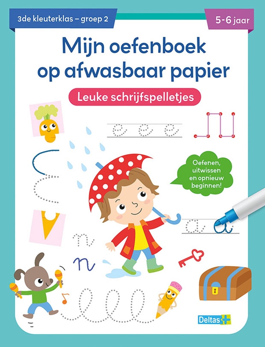 Deltas træningsbog vaskbart papir sjove skrivespil (5-6 år)