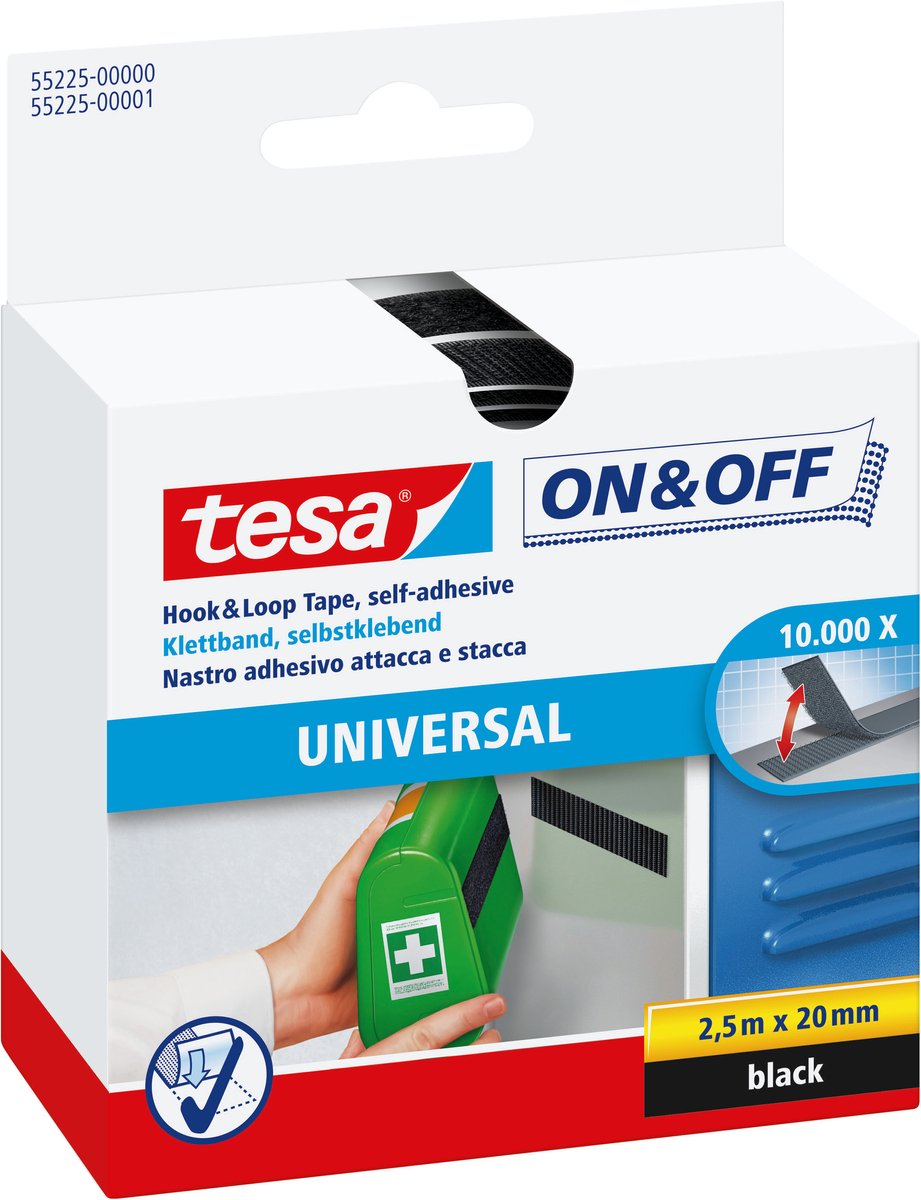 Tesa Velcro on off selvklæbende til fastgørelse af lette genstande - sort 2cm x 250cm