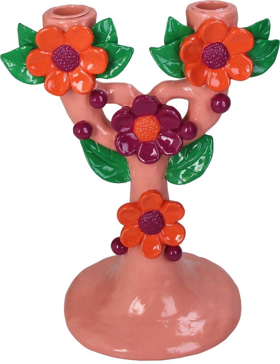 Hd collection kandelaar bloemen polyresin 19,7x13,4x25,6cm