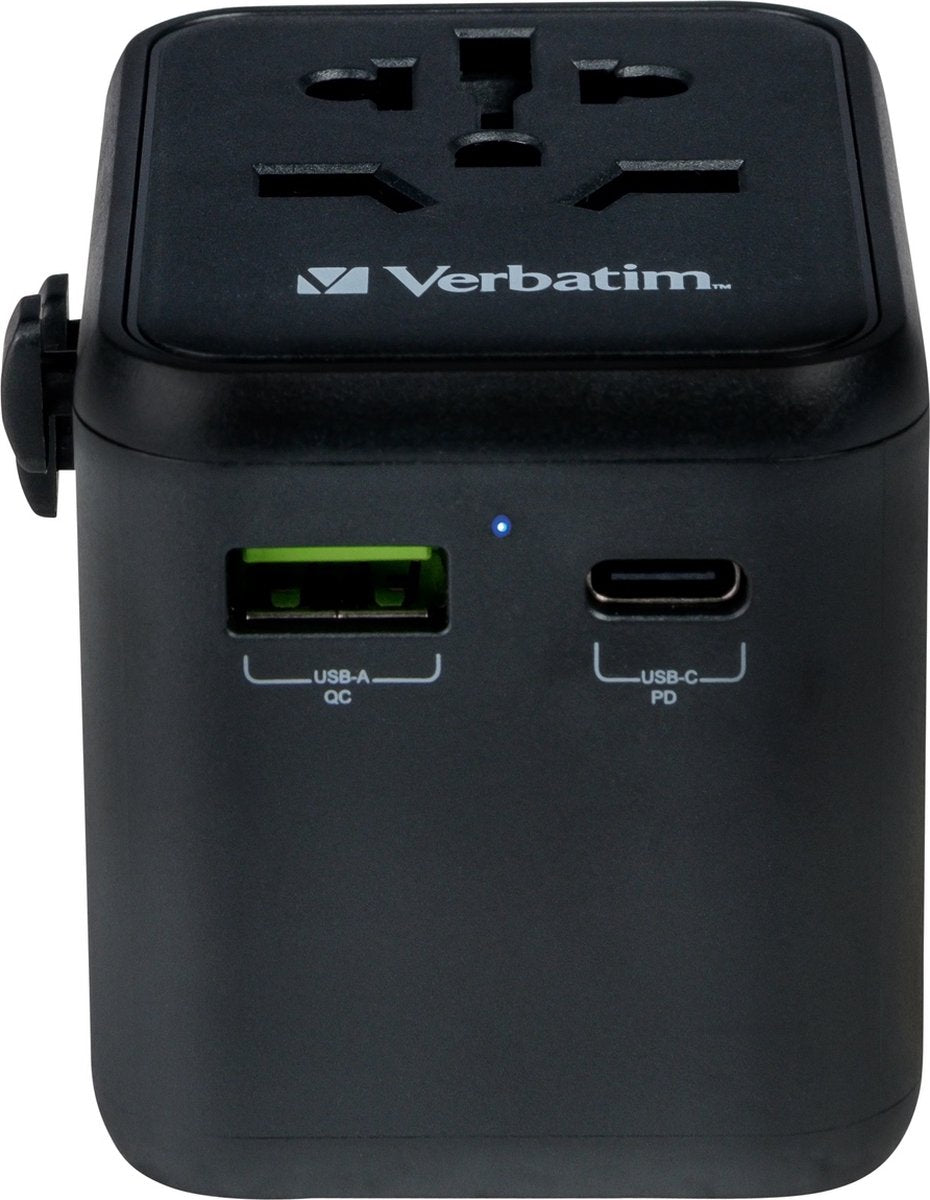 Verbatim universal rejseadapter uta-02, plug-in adapter med USB-A og USB-C tilslutning, rejsestik til bærbar computer, handy, kamera og co, weltweit setzbar, 100-250 V
